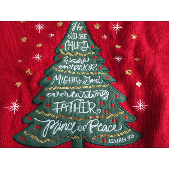 Love In Faith Ugly Christmas Tree Sweater Womans 2XL Isaiah 9:6 NWT - Picture 2 of 12